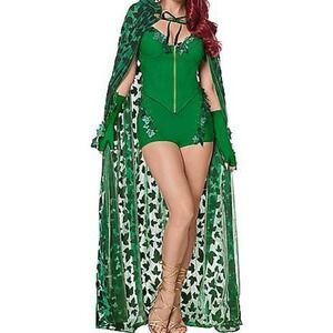 DC Spirit Poison Ivy Green Hooded Cape Iridescent Sheer Cosplay Costume OS Long